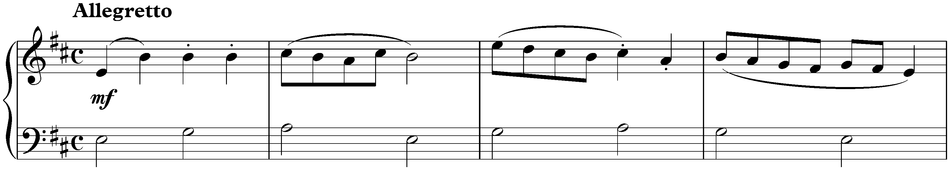 Zes eenvoudige pianostukken; 1. Allegretto